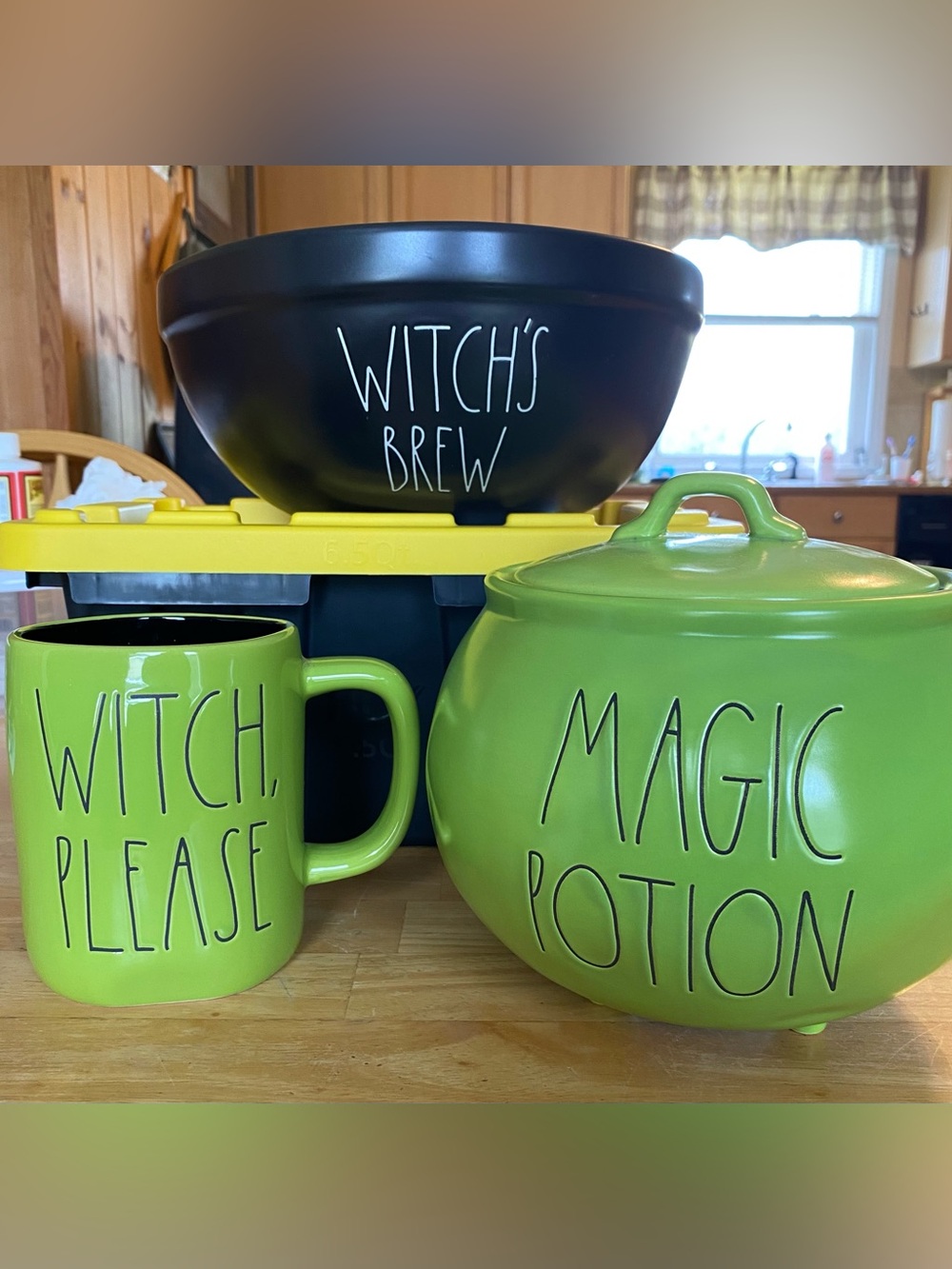 Rae Dunn Style Green 'Magic Potions' Ceramic Cauldron with Mug